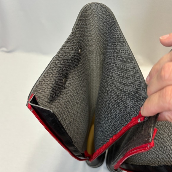 Black Micro-Pattern Knee High Rain Boots Red Zipper Women's EU 39 (US 8.5–9) - Picture 7 of 9